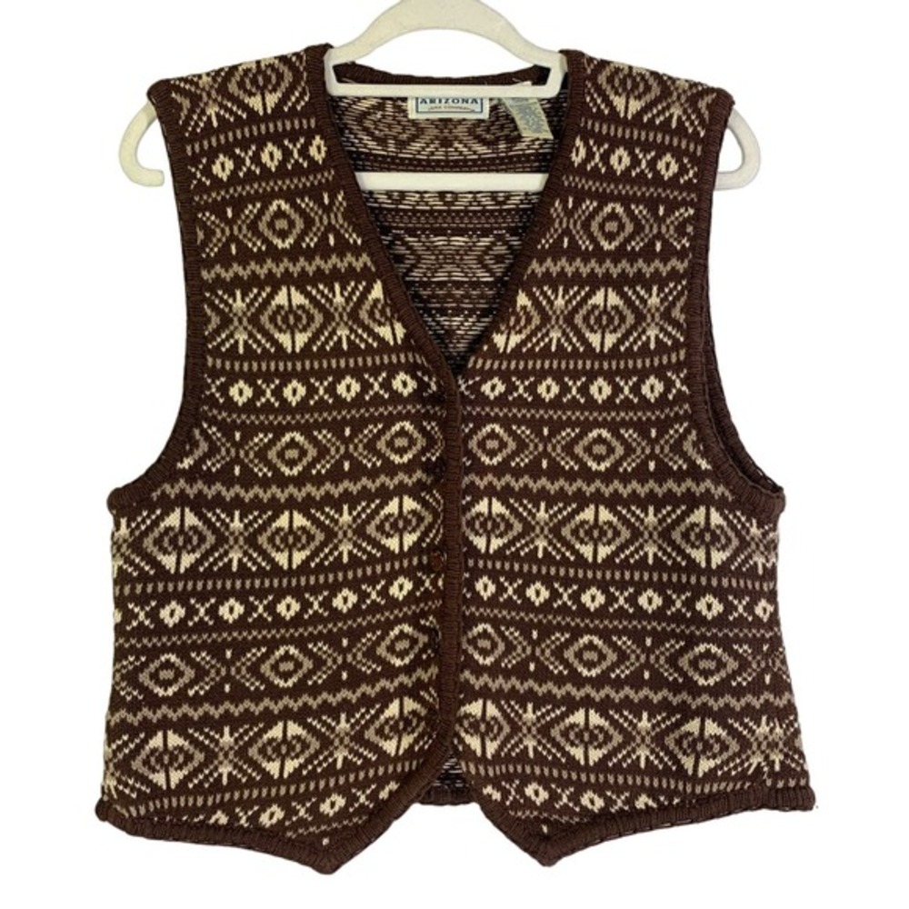 ARIZONA‎ Vintage Wool Knit Wooden Button Preppy University Academia Vest
